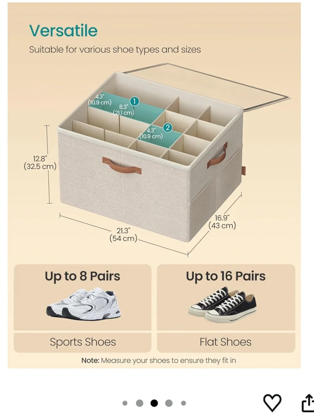 Cappuccino Beige Fabric Shoe Organizer with Clear Cover - 16 Compartments